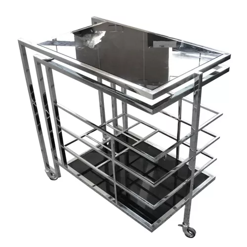 Bartrolley Darrell 77x42x78,5cm zilver zwart glas