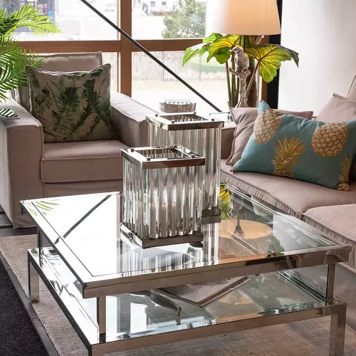 Payaa Windlicht Licht 25x25x40cm Art Deco Groot Vierkant Zilver (107888)